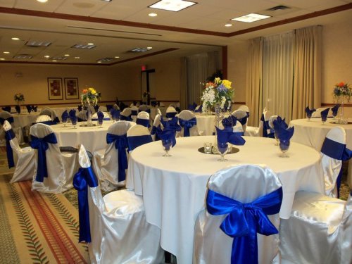 White Chair Covers with Royal Blue Sash - Gallery - Royal Blue Satin Sash Wedding